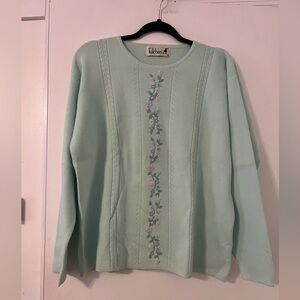 Vintage Tulchan Light Green Sweater with Floral Details sz XL (V124)
